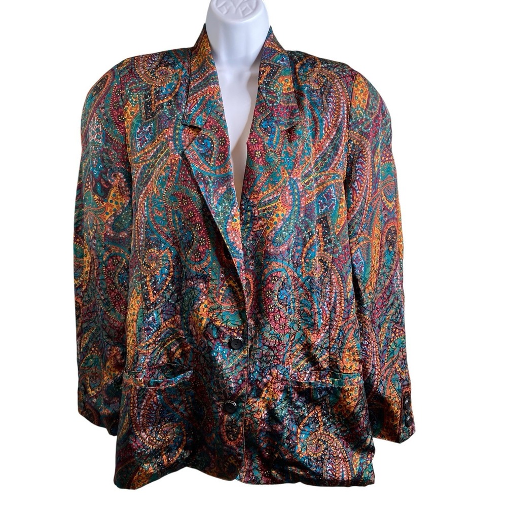 VTG 80s Howard Wolf Dallas Colorful Paisley Oversized Jacket 12‎ Boho Statement